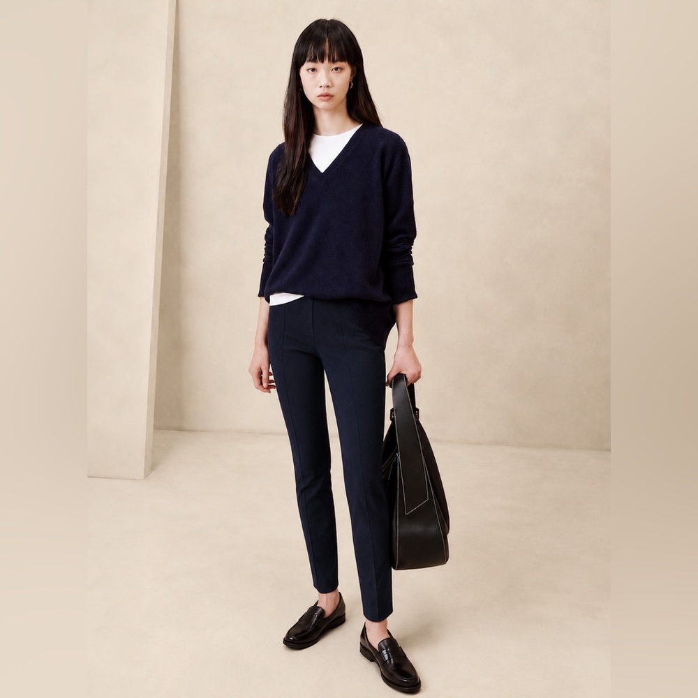 BANANA REPUBLIC - Navy Slim Ankle Pants Stretch | Skinny 12 Short